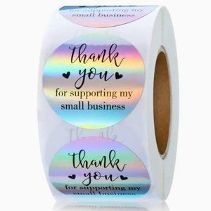 Bought way too many of these, too! roll of 1" hologramish "thank you" stickers